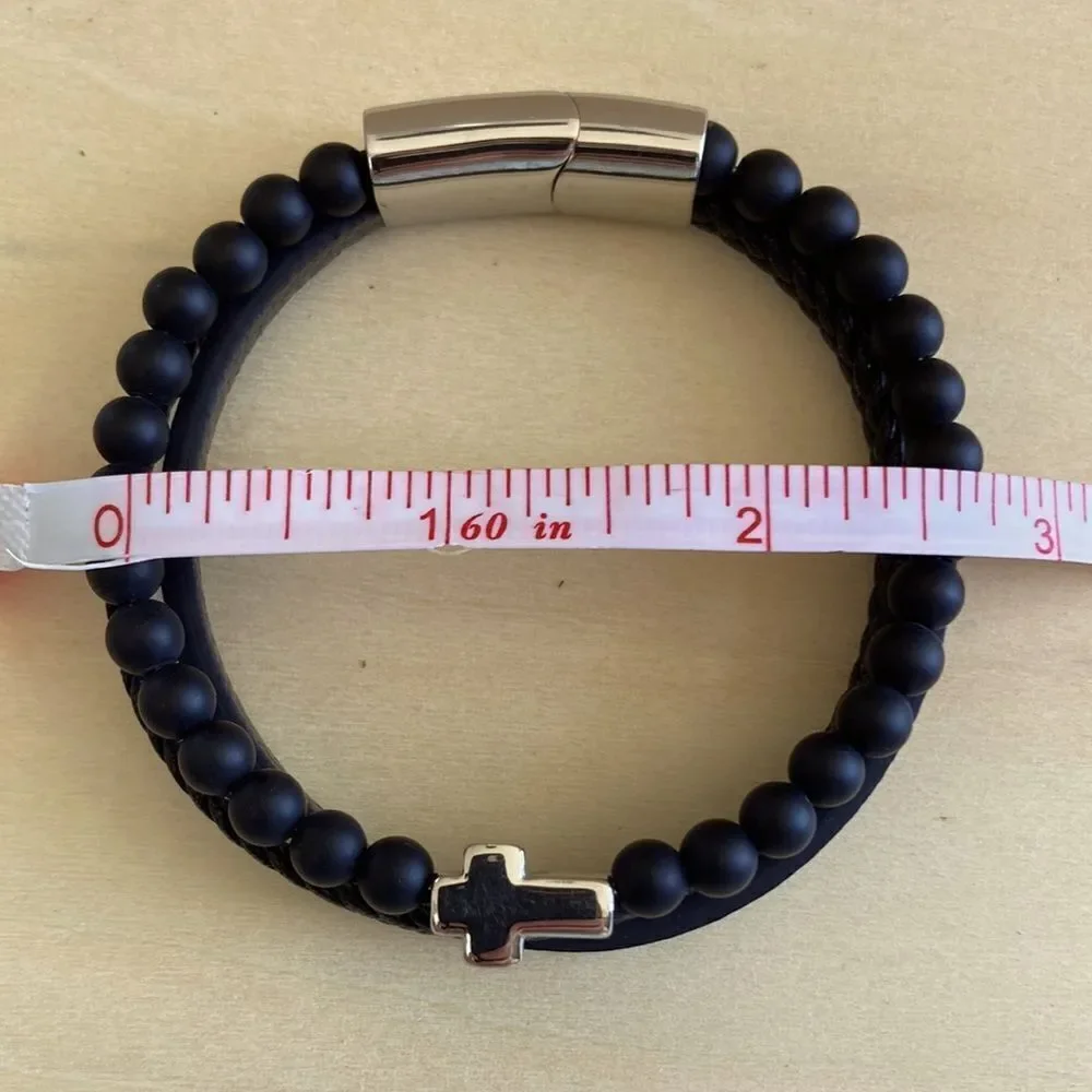 Leather Cross Bracelet